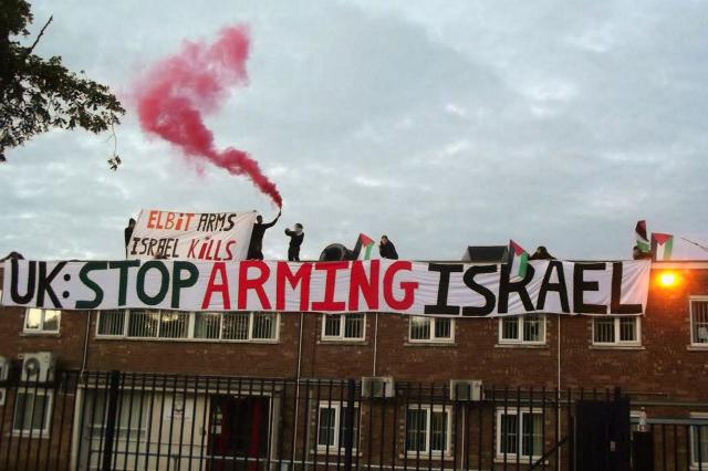 Activists in the UK occupy the roof of the Elbit Systems factory